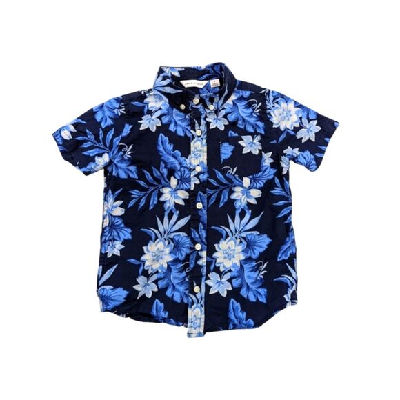 Janie And Jack Blue Hawaiian Button Down Short Sleeve Collared Shirt Boys Size 5 - Picture 1 of 5
